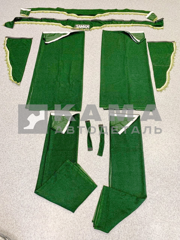 шторы К-Т из 5-ти: ЗЕЛЕНЫЕ (Вышивка!) Лоб.+Бок. стекла+Спальника "КамА"