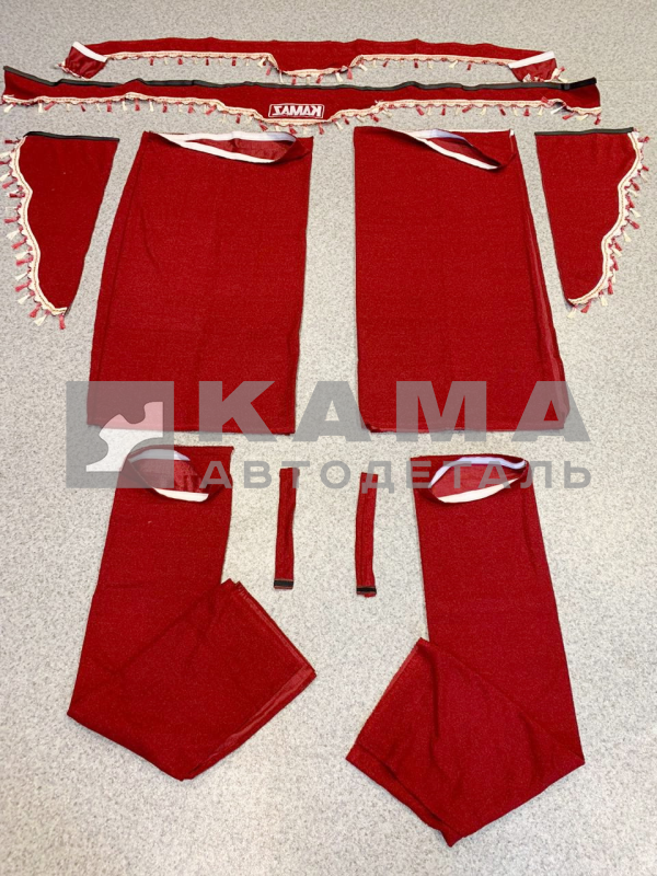 шторы К-Т из 5-ти: КРАСНЫЕ (Вышивка!) Лоб.+Бок. стекла+Спальника "КамА"