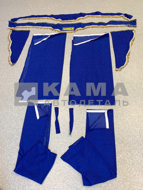 шторы К-Т из 5-ти: СИНИЕ (Вышивка!) Лоб.+Бок. стекла+Спальника"КамА"