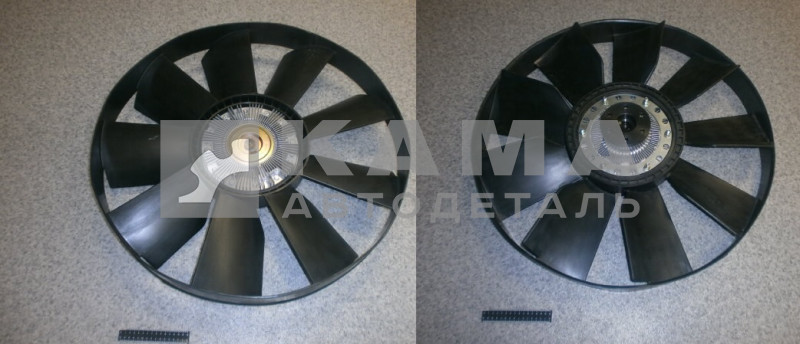крыльчатка вентилятора Д758 "020003762" В СБОРЕ С МУФТОЙ-"ИМПОРТ", загнут.лопасти С обечайкой 45104-1308035-90 (ДВС:740.35/60/63)