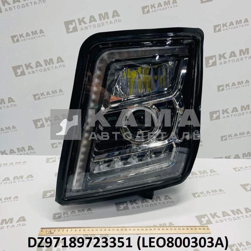 фара (блок-фара) левая в сборе Shacman(Шакман) X3000 (светодиодная, ээлектрический корректор) LEO800303A (DZ97189723351)