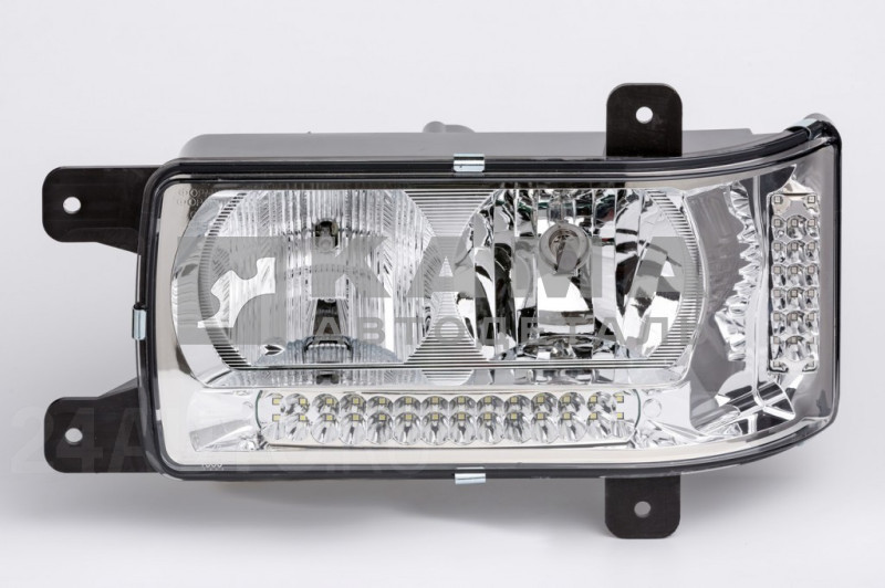 фара (блок-фара) КамАЗ евро-4 Левая ЗАВОД ("хрусталь, светодиод, ДХО") 441.3775