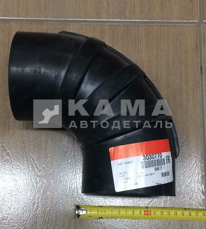 патрубок воздушный (угол90, "ребристый", D100) КАММИНС 3030770 (РТИ)