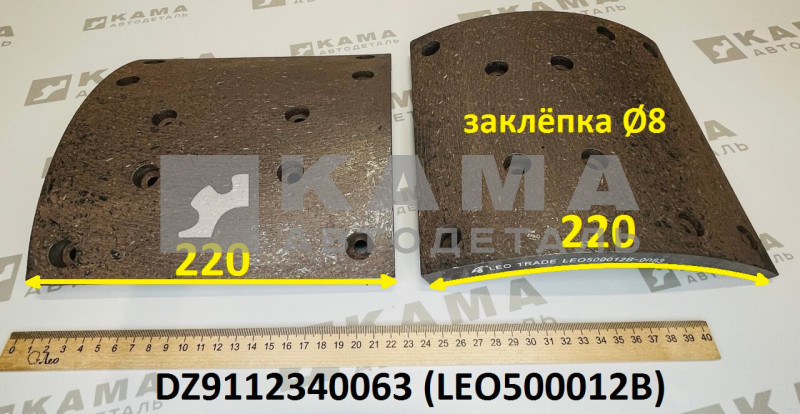 накладка тормозная задняя 220х220 (10 отв, длинная) Shacman(Шакман) F3000 LEO500012B (DZ9112340063)