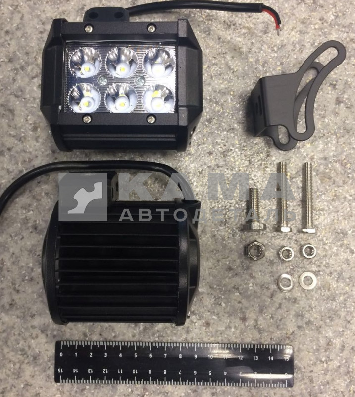 противотуманка СВЕТОДИОД. 6 LED D-18W (метал., квадратная, двухрядная, белая)