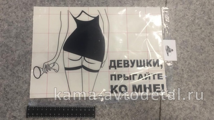 наклейка "Девушки прыгайте ко мне" (22х32 см) вырезанная, цвет черный 