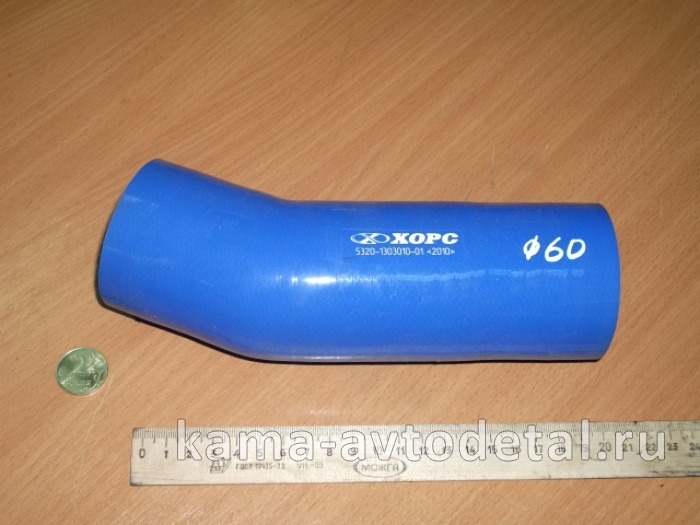 патрубок радиатора 010-5320 СИЛИКОН "ХОРС" верхний (кривой, Д60) 5320-1303010-01 (РТИ) 