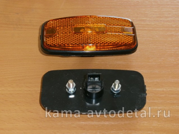 фонарь габаритный боковой ЖЕЛТЫЙ три Диода УЗКИЕ L-50 шпильки ЕВРОразъем 74.3731 (ГФ1-25) L-50