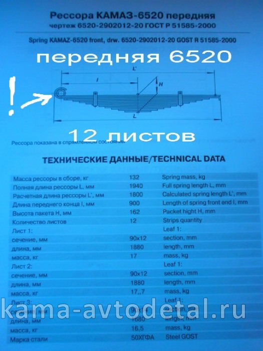 рессора передняя 6520-2902012-20 (12 листов, "сайленблок/завиток", ширина 90мм) 6520-2902012-20 рессора передняя 6520-2902012-20 (12 листов, "сайленблок/завиток", ширина 90мм) 6520-2902012-20