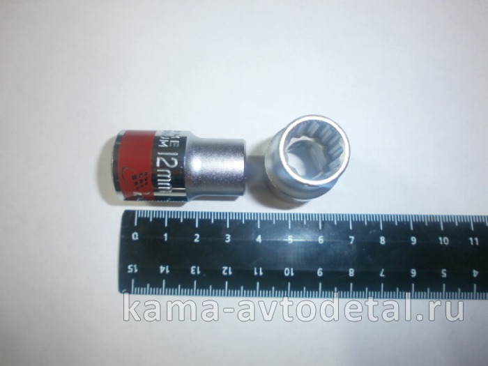 ключ-головка торцевая х12 мм, 12-гранная, CrV, под квадрат 1/2", (13684) 13684