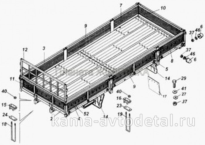платформа (кузов) бортовая (ЕВРО, длина 6м.) 43118(53215)-8500010 (в сборе, без каркаса)* 43118-8500010